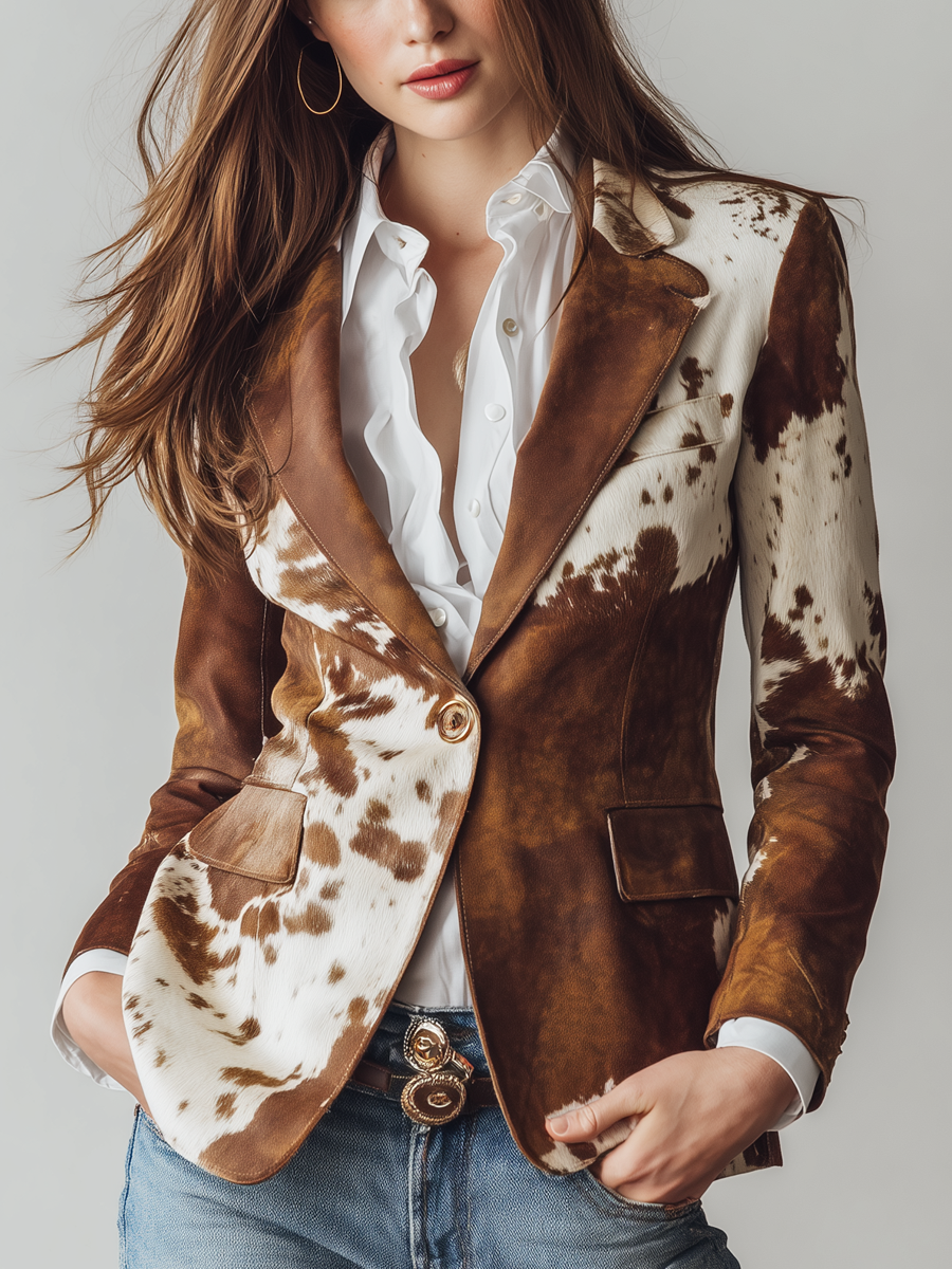 Agathe | Vintage-tyylinen Blazer Lehmäkuvio Eko-Vastuullinen